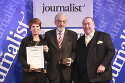 Laudatorin Brigitte Wolf (ORF), Heinz Nußbaumer (Auszeichnung Lebenswerk), Georg Taitl (Chefredakteur "Der Österreichische Journalist")